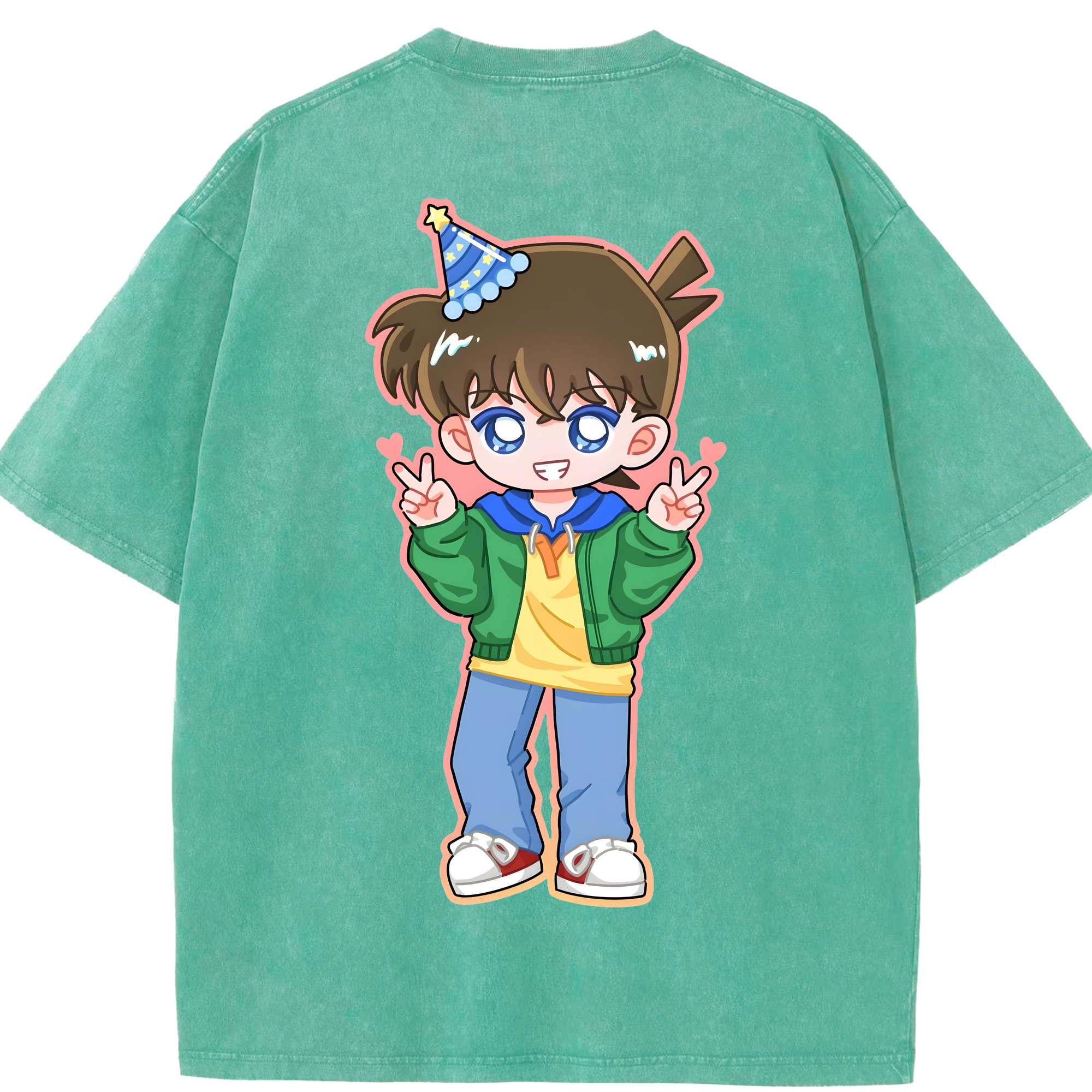 （画像用） 名探偵コナン 江戸川 コナン Detective Conan Conan Edogawa 綿100% ヴィンテージ風 半袖Tシャツ（背面プリント）